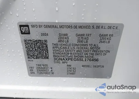 2025 Chevrolet Equinox Awd Lt из США, поврежденный, VIN 3GNAXPEG5SL176456